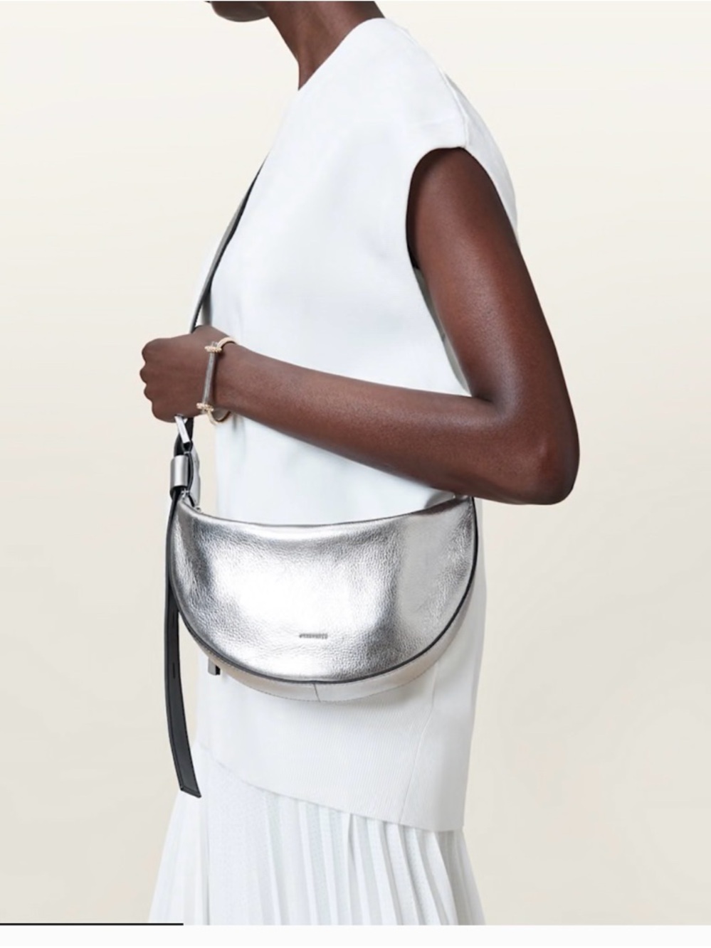 Metallic Silver Half Moon Crossbody Bag - AllSaints